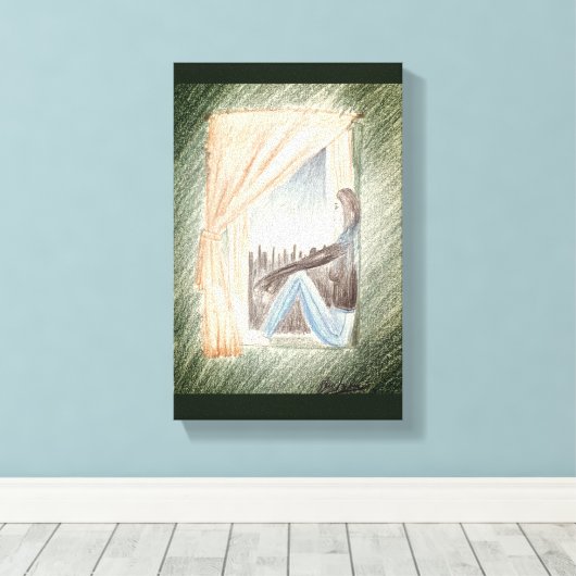 "Frauen an Fenster" Kunst an der Leinwand (Insitu (Holzboden))