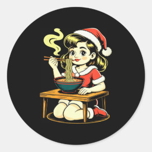 Frauen Anime Ramen Weihnachten Kawaii Santa Mädche Runder Aufkleber