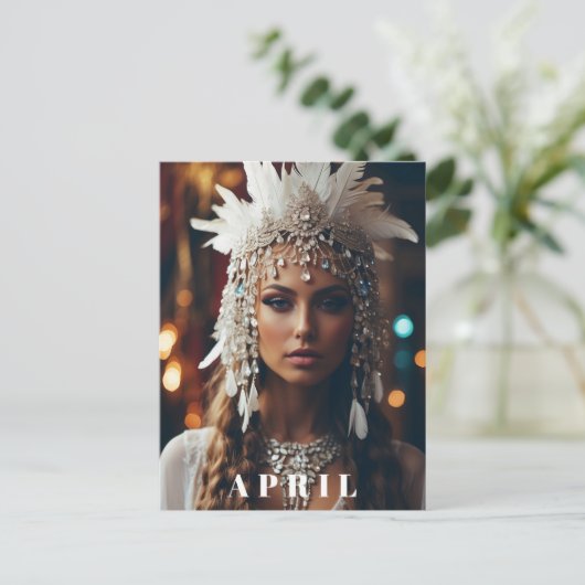 *~ Frauen AP53 Boho APRIL BIRTHDAY DIAMOND Postkarte (Stehend Vorderseite)