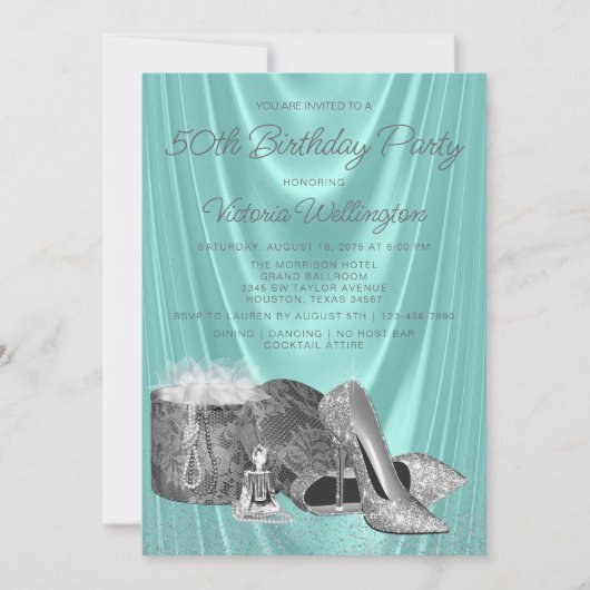 Frauen Aquamarin blaue Silberschuhe beliebiger Anz Einladung (Vorderseite)