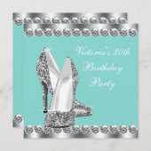 Frauen Aquamarin Blue Birthday Party Einladung (Vorne/Hinten)