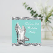 Frauen Aquamarin Blue Birthday Party Einladung (Stehend Vorderseite)