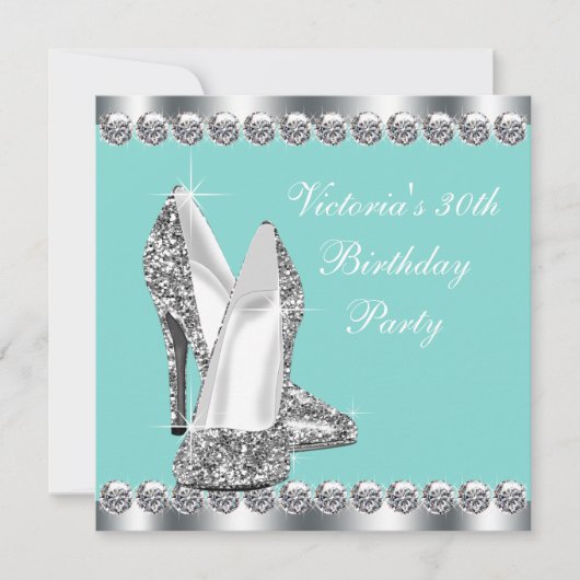 Frauen Aquamarin Blue Birthday Party Einladung (Vorderseite)