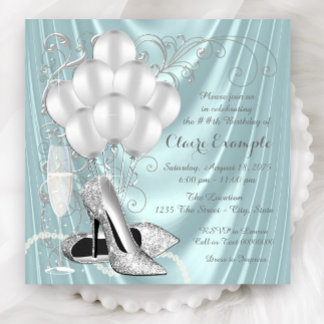 Frauen Aquamarin Blue und Silver Birthday Party Lu Einladung