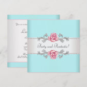 Frauen Aquamarin Rosa Rosen Elegant 40. Geburtstag Einladung (Vorne/Hinten)