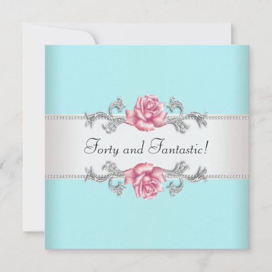Frauen Aquamarin Rosa Rosen Elegant 40. Geburtstag Einladung (Vorderseite)