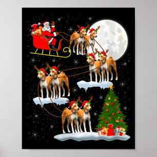 Frauen Basenji Hund Weihnachtsmann Schlitten Flieg Poster