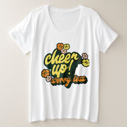 FRAUEN BASIC SHIRT 'CHEER UP WORRY LESS' IN ÜBERGR (Design vorne)