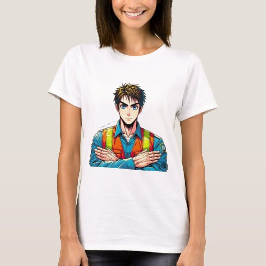 Frauen Basic T-Shirt mit Manga-Sicherheitsfachmann (Vorderseite)