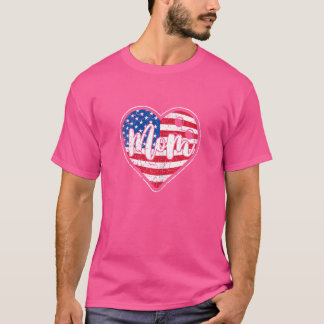 Frauen bedrückte amerikanische Flaggen Herz-Bowlin T-Shirt