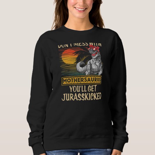 Frauen bedrückten Muttertag Muttersaurus Retro Sweatshirt (Vorderseite)