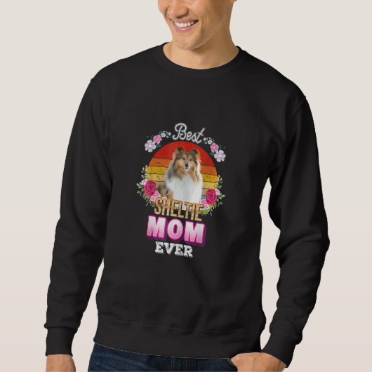 Frauen Beste Mama Hunde je Sheltie Floral Retro Mo Sweatshirt (Vorderseite)
