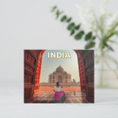 Frauen bewundern den Taj Mahal in Indien Postkarte (Stehend Vorderseite)