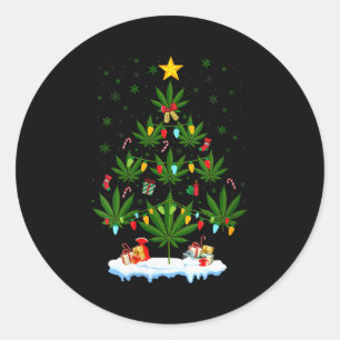Frauen Blatt Weihnachtsbaum Weed Kiffer Xmas V-Aus Runder Aufkleber
