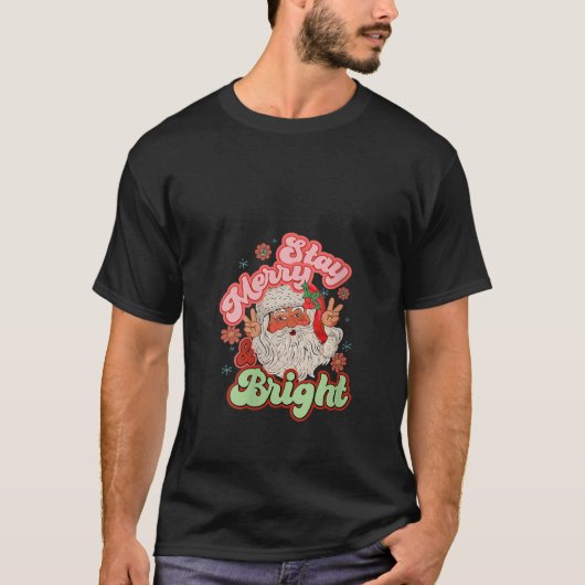 Frauen Bleibe Merry Bright Retro Groovy Santa mit  T-Shirt (Vorderseite)
