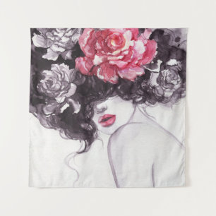 Frauen Blume, Aquarellbilder in Mode. Wandteppich