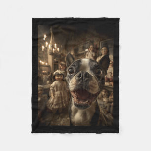 Frauen Boston Terrier Selfie Mit Y Puppen Gruselig Fleecedecke