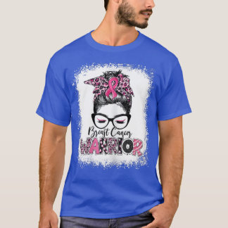 Frauen Brustkrebs Krieger, Messy Bun Leopard Ble T-Shirt