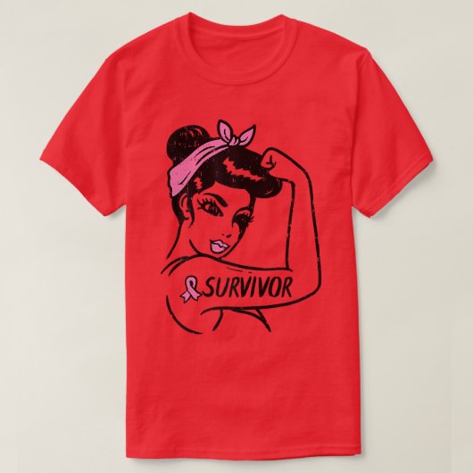 Frauen Brustkrebserkrankung Rosie Riveter Pink A T-Shirt (Design vorne)