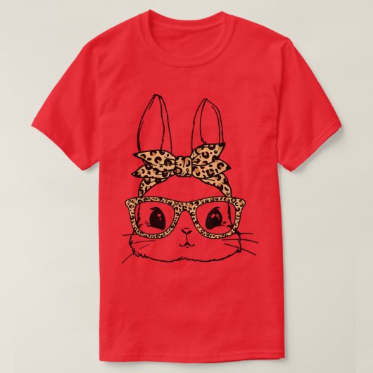 Frauen Bunny Face Leopard Glasses Headband Happy E T-Shirt (Design vorne)