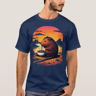 Frauen Capybara Eating Ramen Retro Vintag Capibar T-Shirt