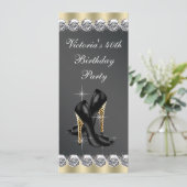 Frauen Chic Black 40. Geburtstag Party Einladung (Stehend Vorderseite)