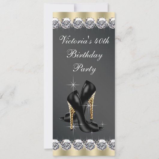 Frauen Chic Black 40. Geburtstag Party Einladung (Vorderseite)