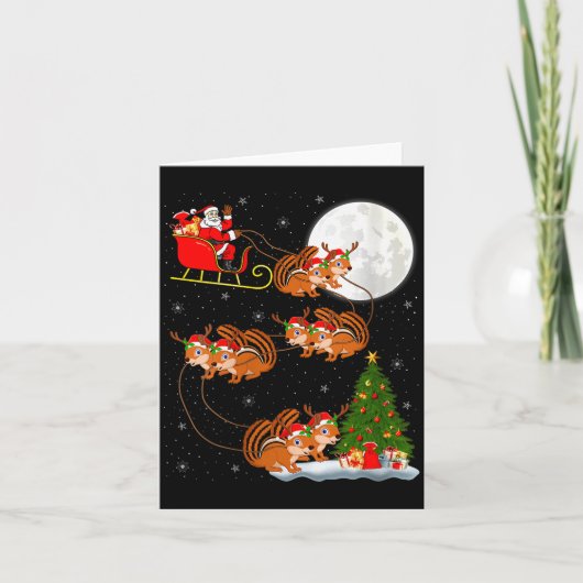 Frauen Chipmunk Weihnachtsmann Schlitten Fliegend  Karte (Vorderseite)
