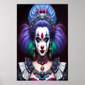 Frauen Clown farbenfrohe Haare rote Nase | Art der Poster (Vorne)