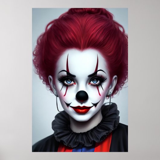 Frauen Clown rotes Haar schwarze Nase | Art der AI Poster (Vorne)