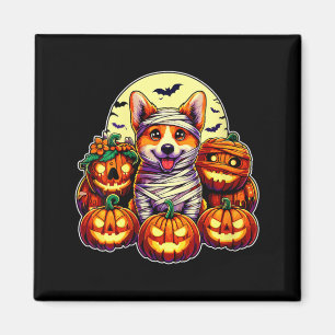 Frauen Corgi Mumie und Kürbisse Süß Halloween Magnet