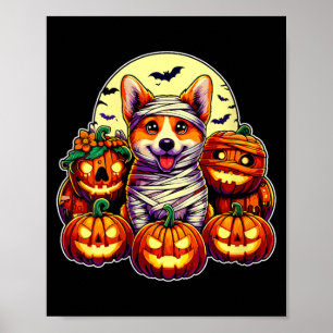 Frauen Corgi Mumie und Kürbisse Süß Halloween Poster