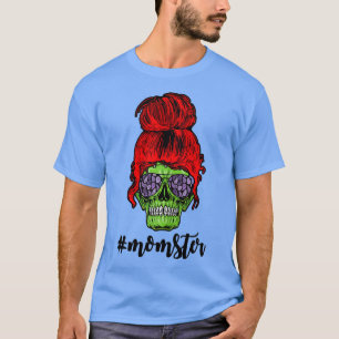 Frauen Crazy Red Hair Momster Skull Mama Funny Red T-Shirt