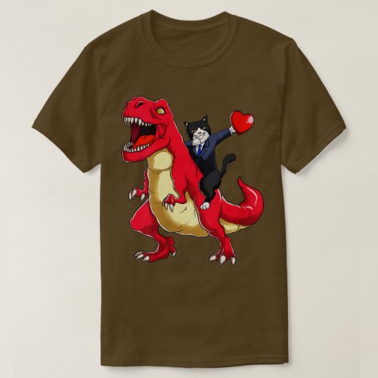 Frauen Dabbing Tuxedo Cat Riding Dinosaur Valentin T-Shirt (Design vorne)