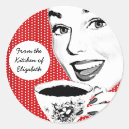 Frauen der 50er Jahre mit Teacup Kitchen Label Runder Aufkleber