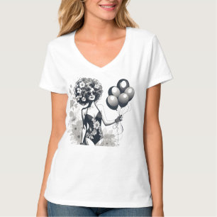 Frauen, die eine Silhouette der Balloons halten T-Shirt