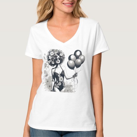 Frauen, die eine Silhouette der Balloons halten T-Shirt (Vorderseite)