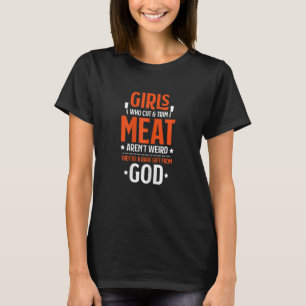 Frauen, die Fleisch schneiden und schneiden T-Shirt