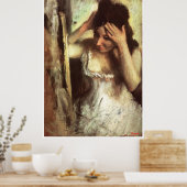 Frauen, die ihr Haar vor einem Spiegel bekämen - D Poster (Küche)