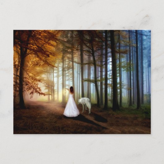 Frauen, die mit einem Wolf laufen Postkarte (Vorderseite)