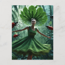 Frauen, die sich in einem Kleid aus Pflanze-Käfer  Postkarte