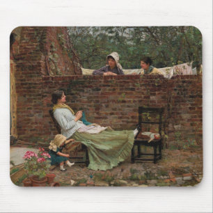 Frauen, die über der Gartenmauer chatten (Klatsch) Mousepad