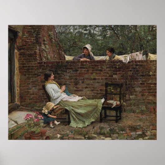 Frauen, die über der Gartenmauer chatten (Klatsch) Poster (Vorne)