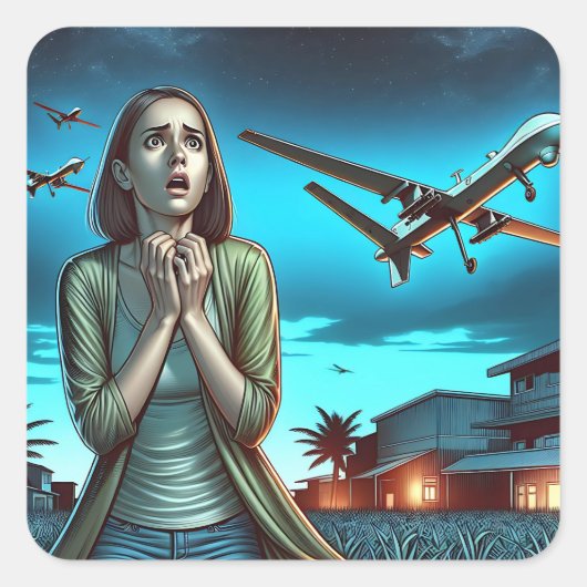 Frauen, die von Drones rennen | Aktueller Spaß Quadratischer Aufkleber (Vorderseite)
