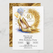 Frauen Editable Digital Gold 40. Geburtstag Einladung (Vorne/Hinten)