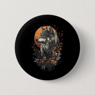 Frauen Einsamer Wolf im Herbst – Vollmond Wald Uhr Button