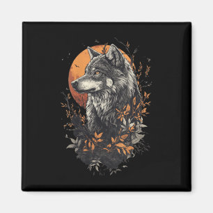 Frauen Einsamer Wolf im Herbst – Vollmond Wald Uhr Magnet