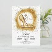Frauen Elegant Digital Gold 40. Geburtstag Einladung (Stehend Vorderseite)