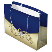 Frauen Elegant Royal Blue Gold Große Geschenktüte (Rückseite Schrägansicht)
