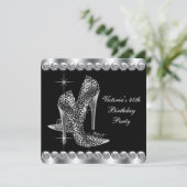 Frauen Elegante Black Birthday Party Einladung (Stehend Vorderseite)
